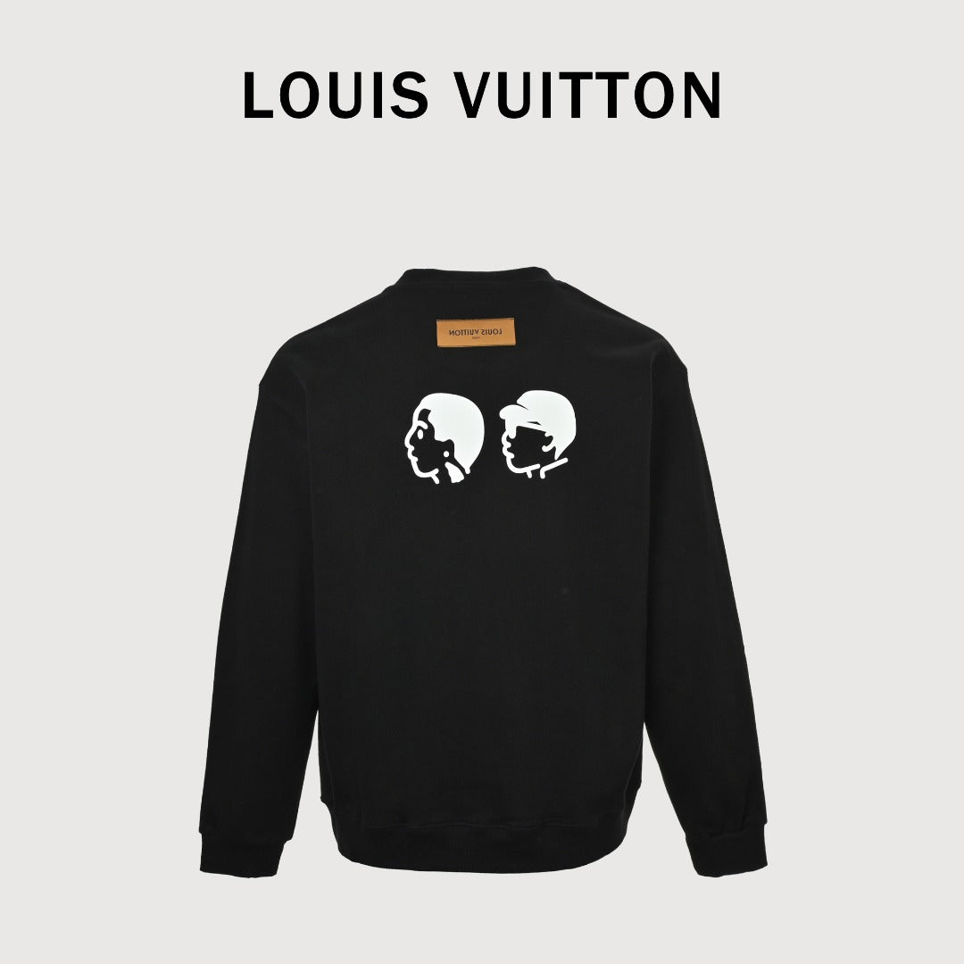 Louis Vuitton 2025 Fall/Winter Black Crewneck Sweatshirt with Portrait Graphic