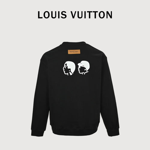 Louis Vuitton 2025 Fall/Winter Black Crewneck Sweatshirt with Portrait Graphic