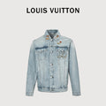 Louis Vuitton CVD Light-Wash Denim Skate Jacket with Hardware and Leather Details