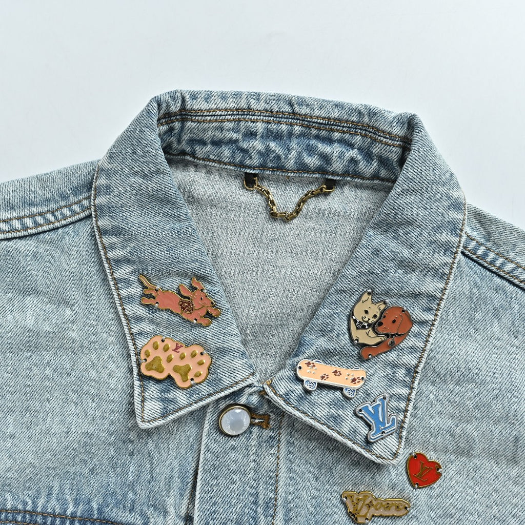 Louis Vuitton CVD Light-Wash Denim Skate Jacket with Hardware and Leather Details