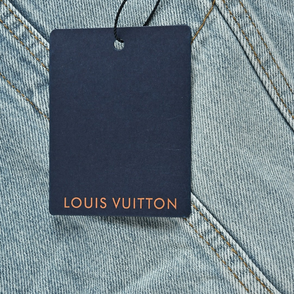 Louis Vuitton CVD Light-Wash Denim Skate Jacket with Hardware and Leather Details
