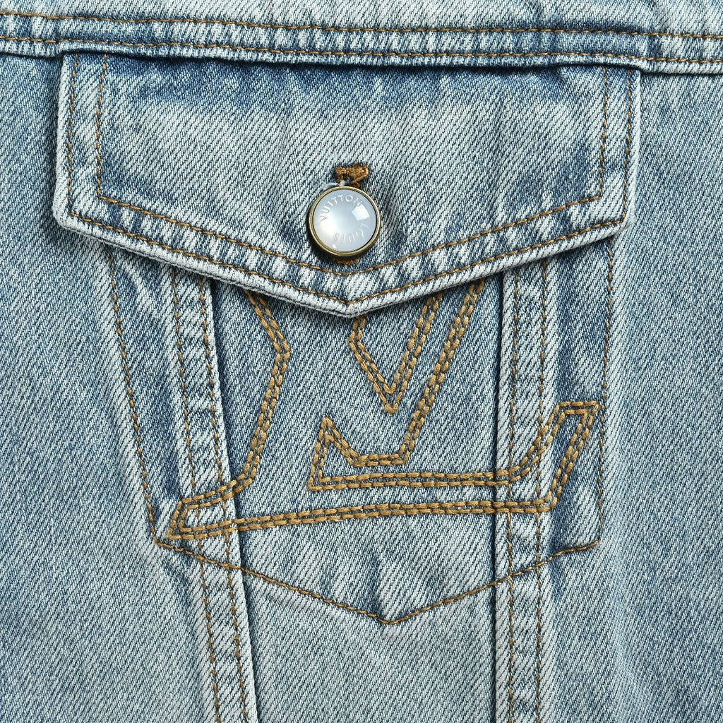 Louis Vuitton CVD Light-Wash Denim Skate Jacket with Hardware and Leather Details