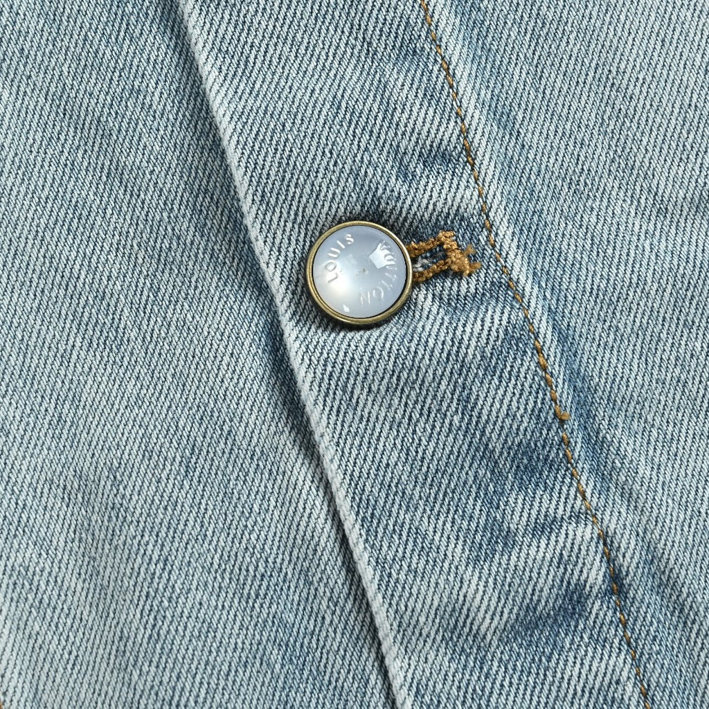 Louis Vuitton CVD Light-Wash Denim Skate Jacket with Hardware and Leather Details