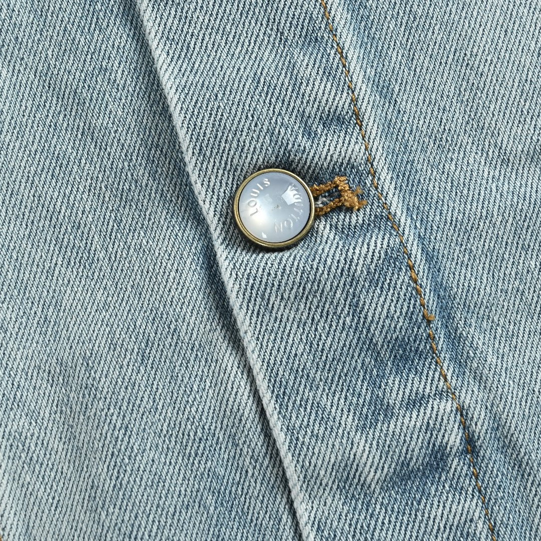 Louis Vuitton CVD Light-Wash Denim Skate Jacket with Hardware and Leather Details