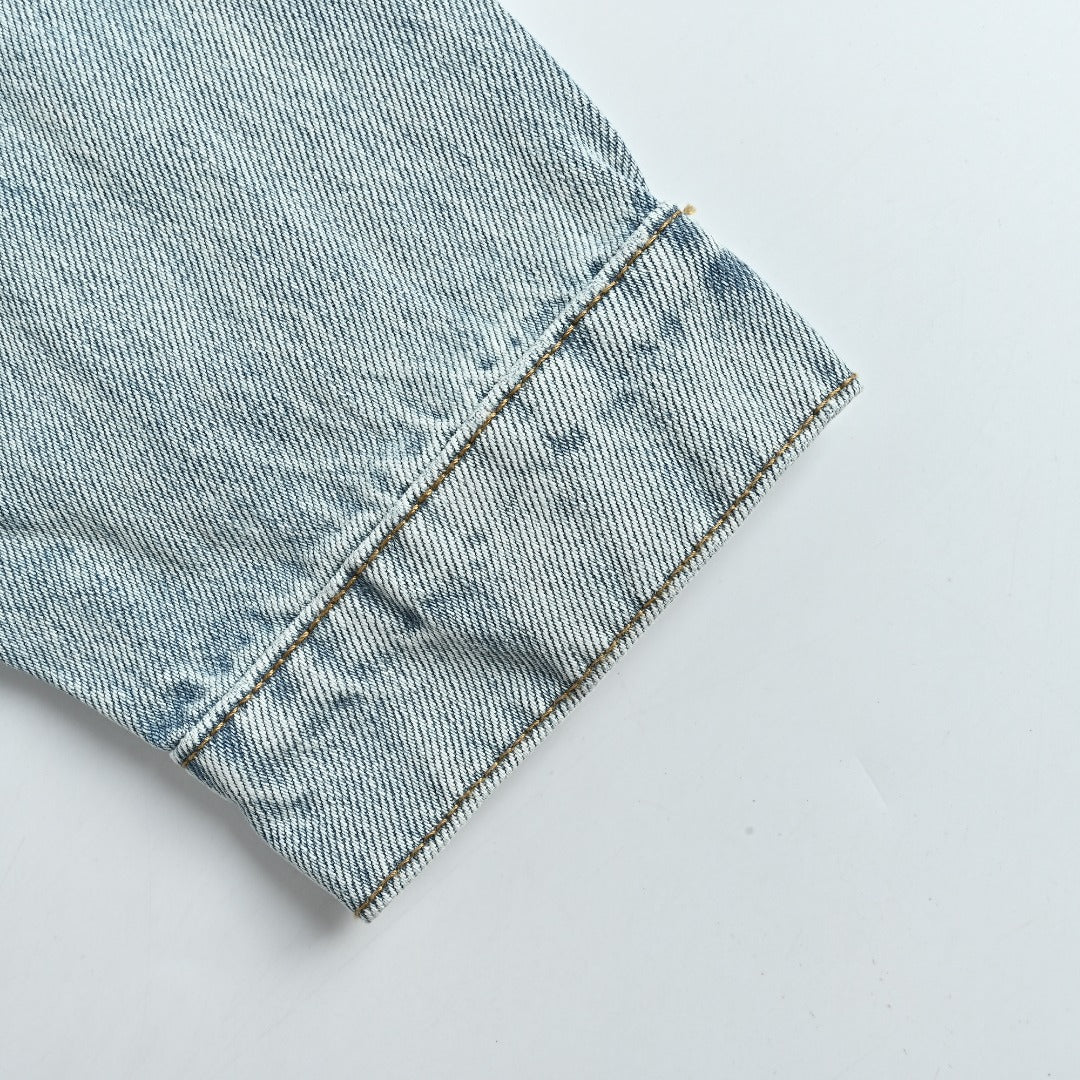 Louis Vuitton CVD Light-Wash Denim Skate Jacket with Hardware and Leather Details
