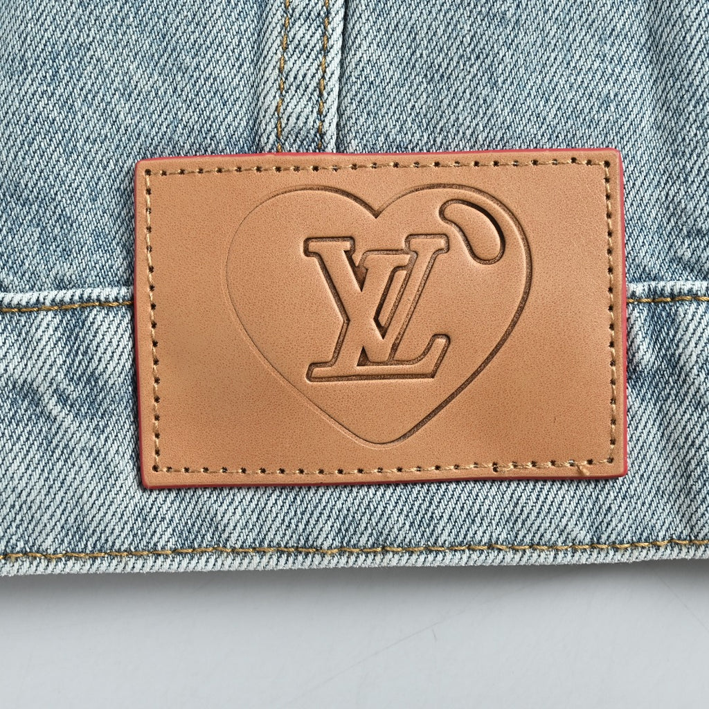 Louis Vuitton CVD Light-Wash Denim Skate Jacket with Hardware and Leather Details