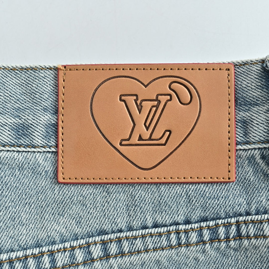Louis Vuitton CVD Light-Wash Denim Skate Jeans with Hardware and Leather Details