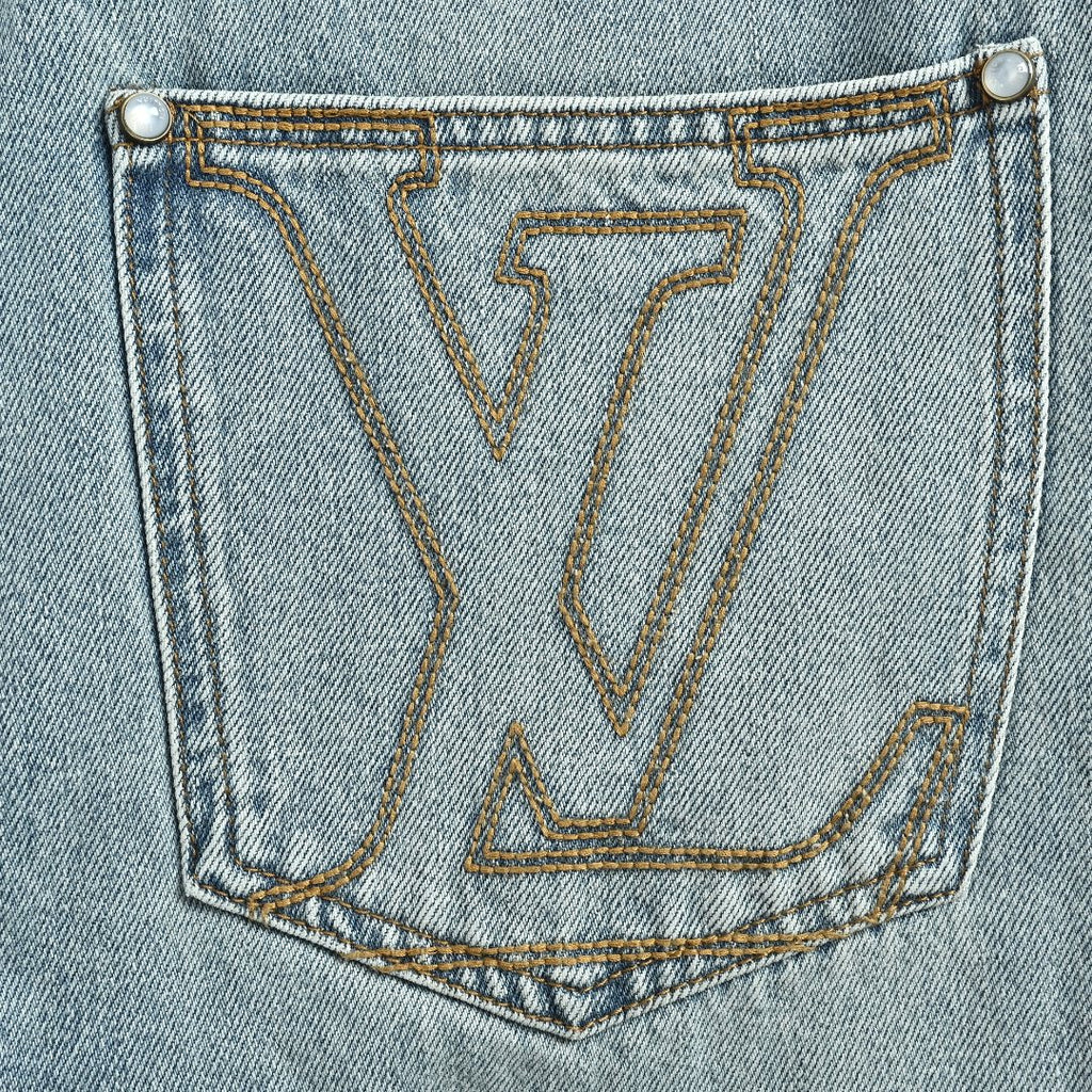 Louis Vuitton CVD Light-Wash Denim Skate Jeans with Hardware and Leather Details