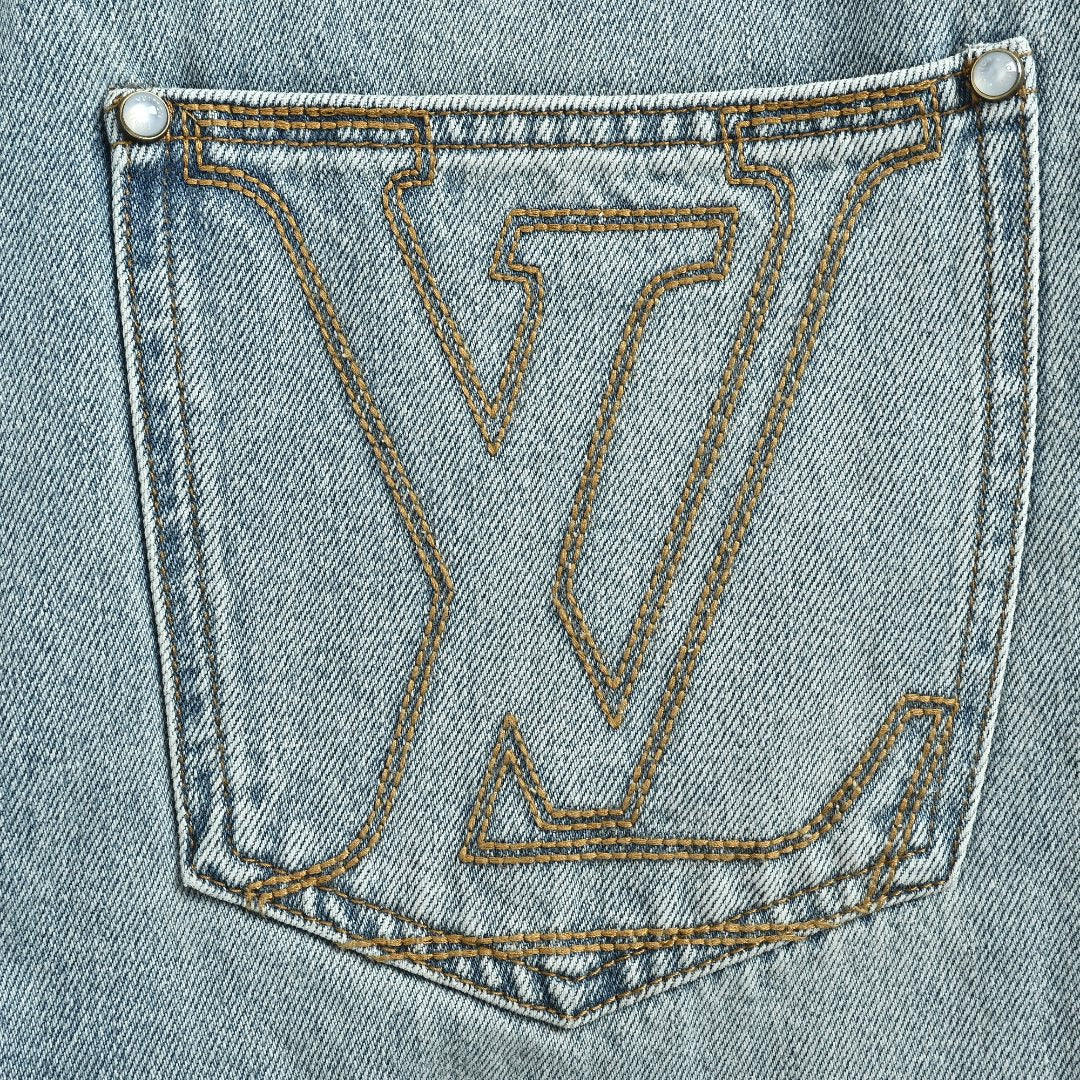 Louis Vuitton CVD Light-Wash Denim Skate Jeans with Hardware and Leather Details