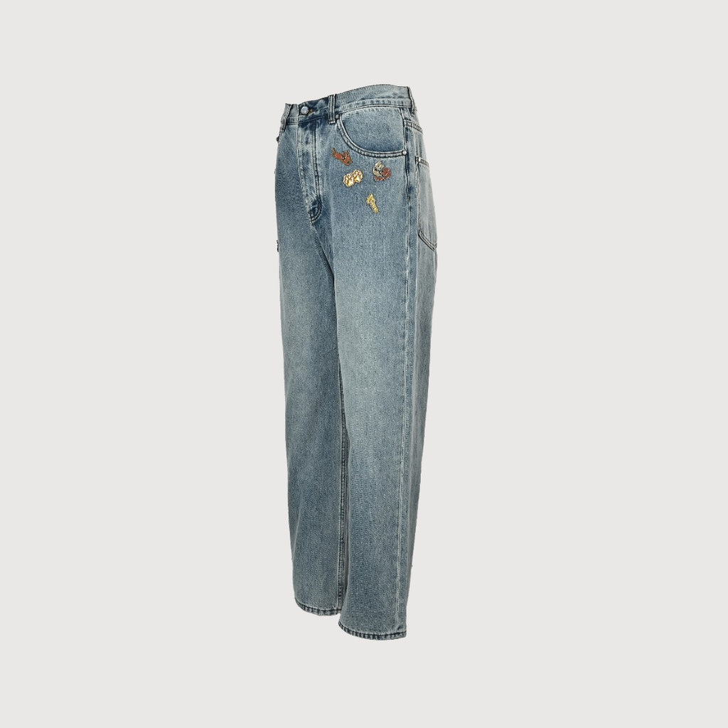 Louis Vuitton CVD Light-Wash Denim Skate Jeans with Hardware and Leather Details