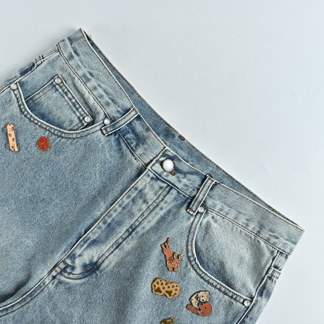 Louis Vuitton CVD Light-Wash Denim Skate Jeans with Hardware and Leather Details