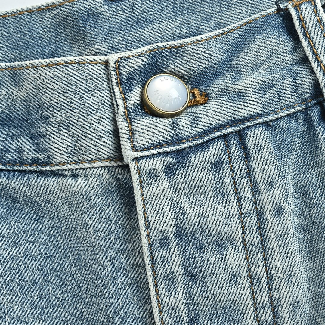 Louis Vuitton CVD Light-Wash Denim Skate Jeans with Hardware and Leather Details