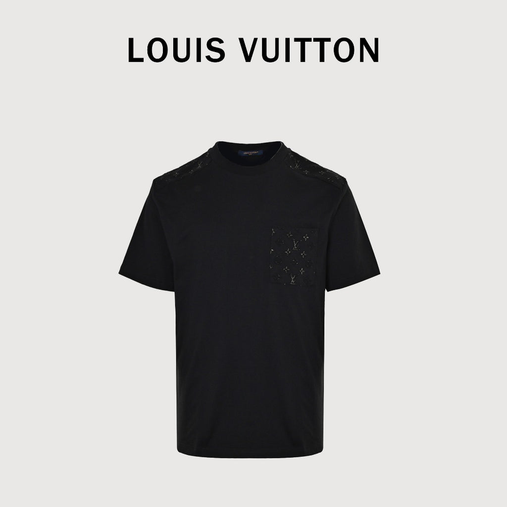 Louis Vuitton Black 3D Embossed Panel Short-Sleeve T-Shirt