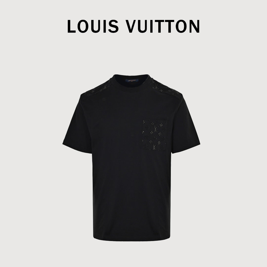 Louis Vuitton Black 3D Embossed Panel Short-Sleeve T-Shirt
