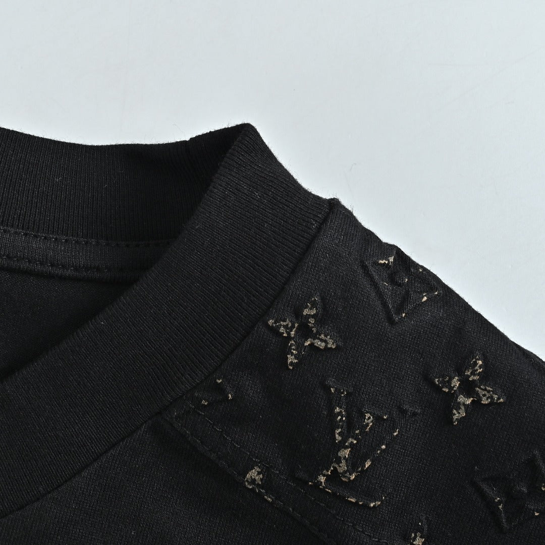Louis Vuitton Black 3D Embossed Panel Short-Sleeve T-Shirt