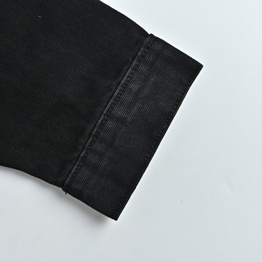 Louis Vuitton 2026 Spring/Summer Black Denim Jacket with Distressed Logo Embroidery