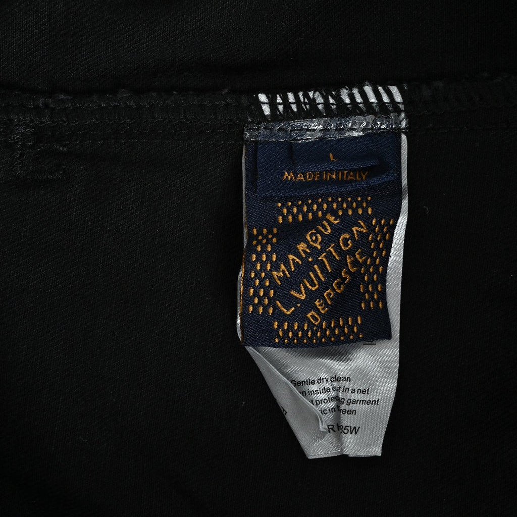 Louis Vuitton 2026 Spring/Summer Black Denim Jacket with Distressed Logo Embroidery