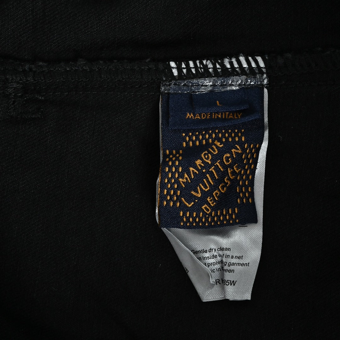Louis Vuitton 2026 Spring/Summer Black Denim Jacket with Distressed Logo Embroidery