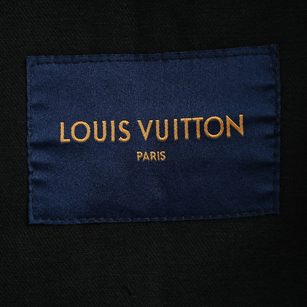 Louis Vuitton 2026 Spring/Summer Black Denim Jacket with Distressed Logo Embroidery