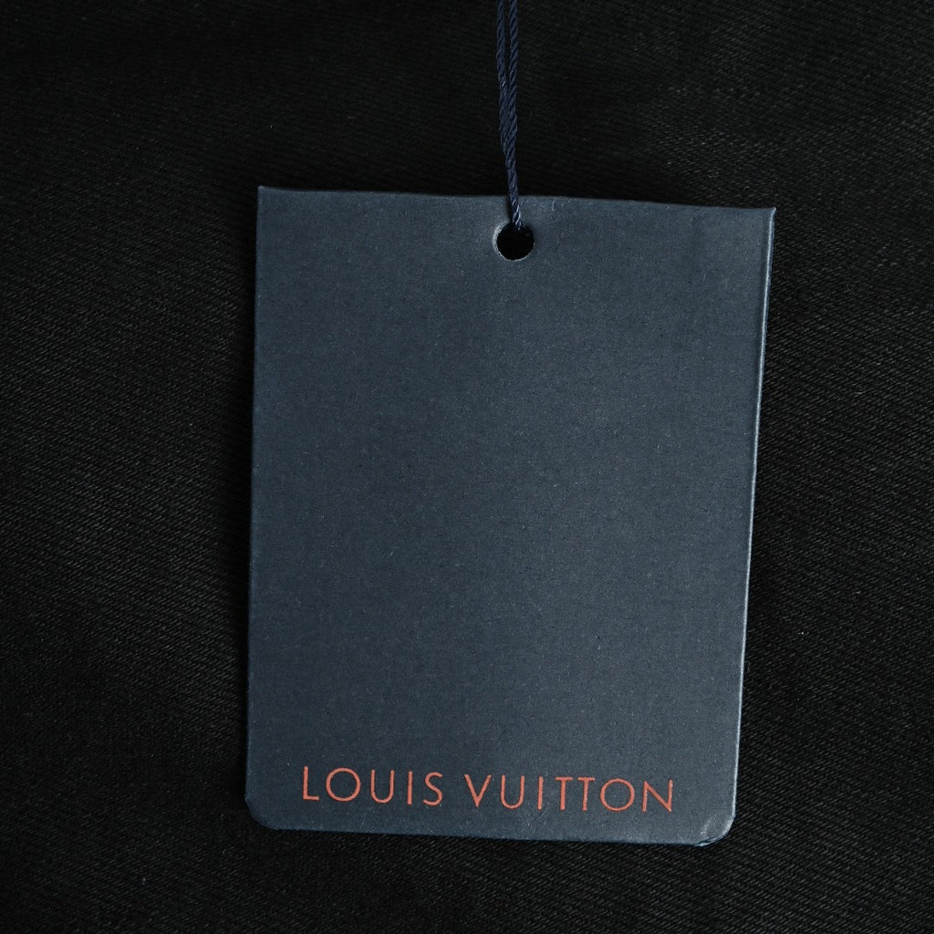 Louis Vuitton 2026 Spring/Summer Black Denim Jacket with Distressed Logo Embroidery