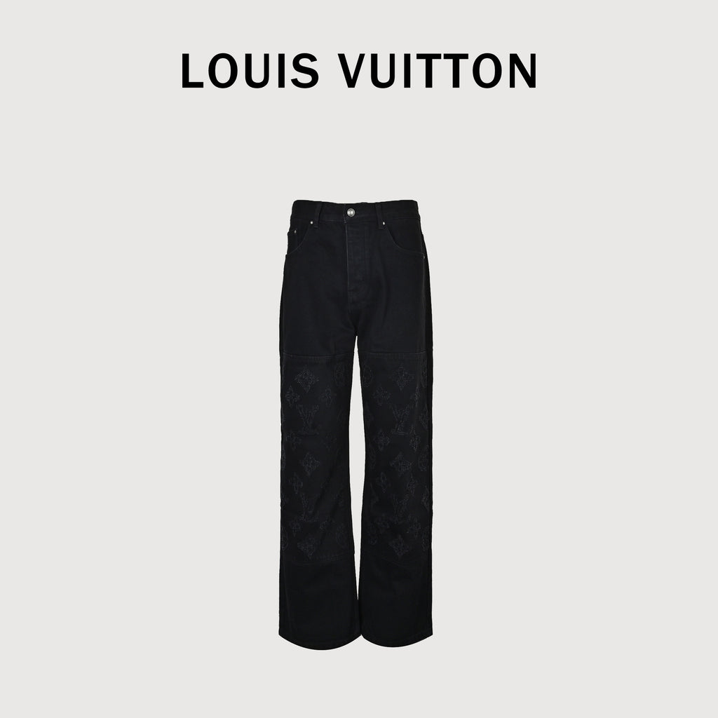 Louis Vuitton 26SS Embroidered Distressed-Logo Jeans