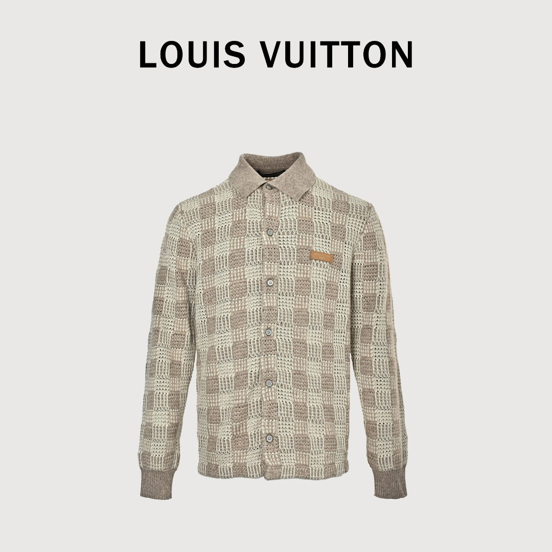 Louis Vuitton Tweed-Effect Check Jacquard Knit Cardigan