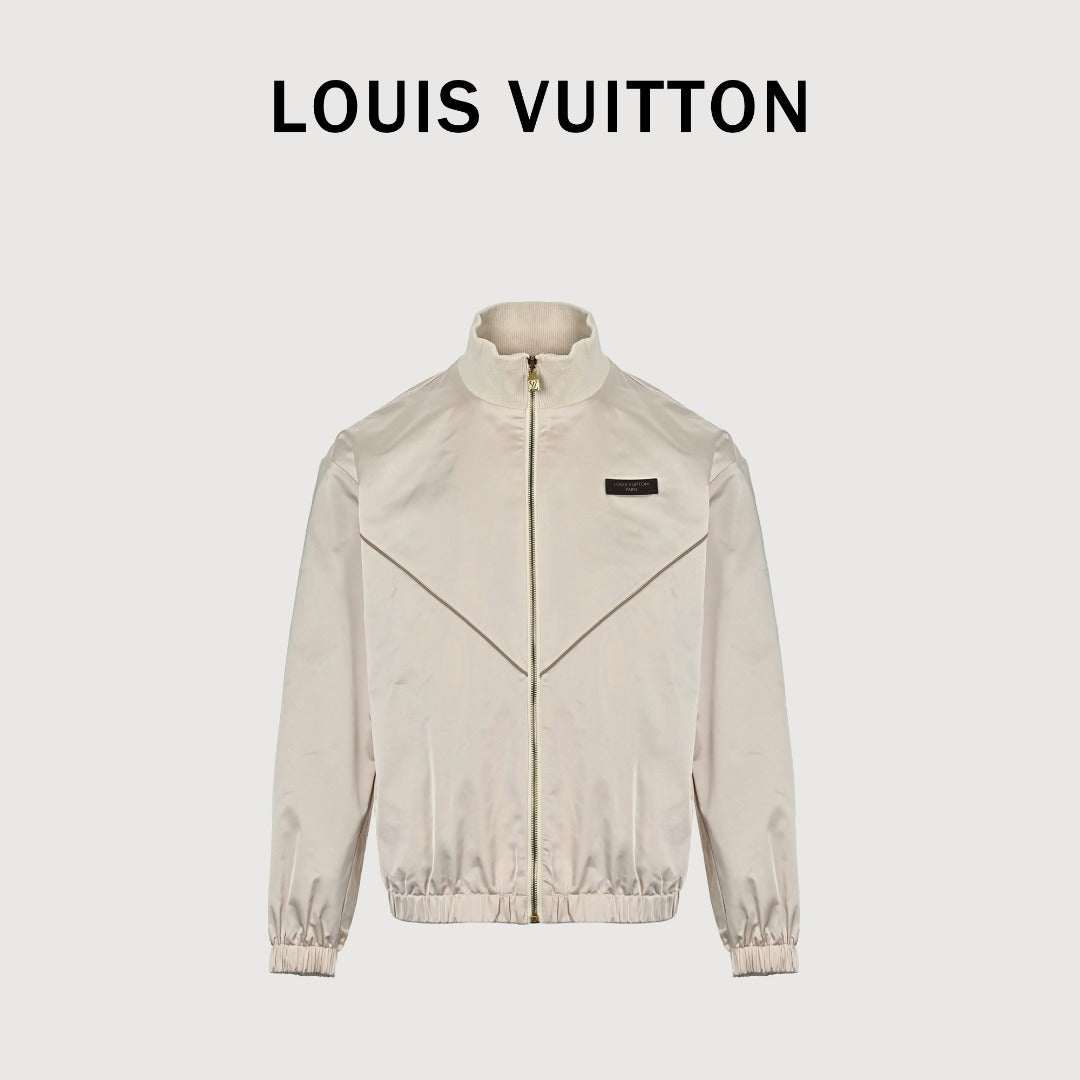 Louis Vuitton Leather-Logo Satin Track Jacket