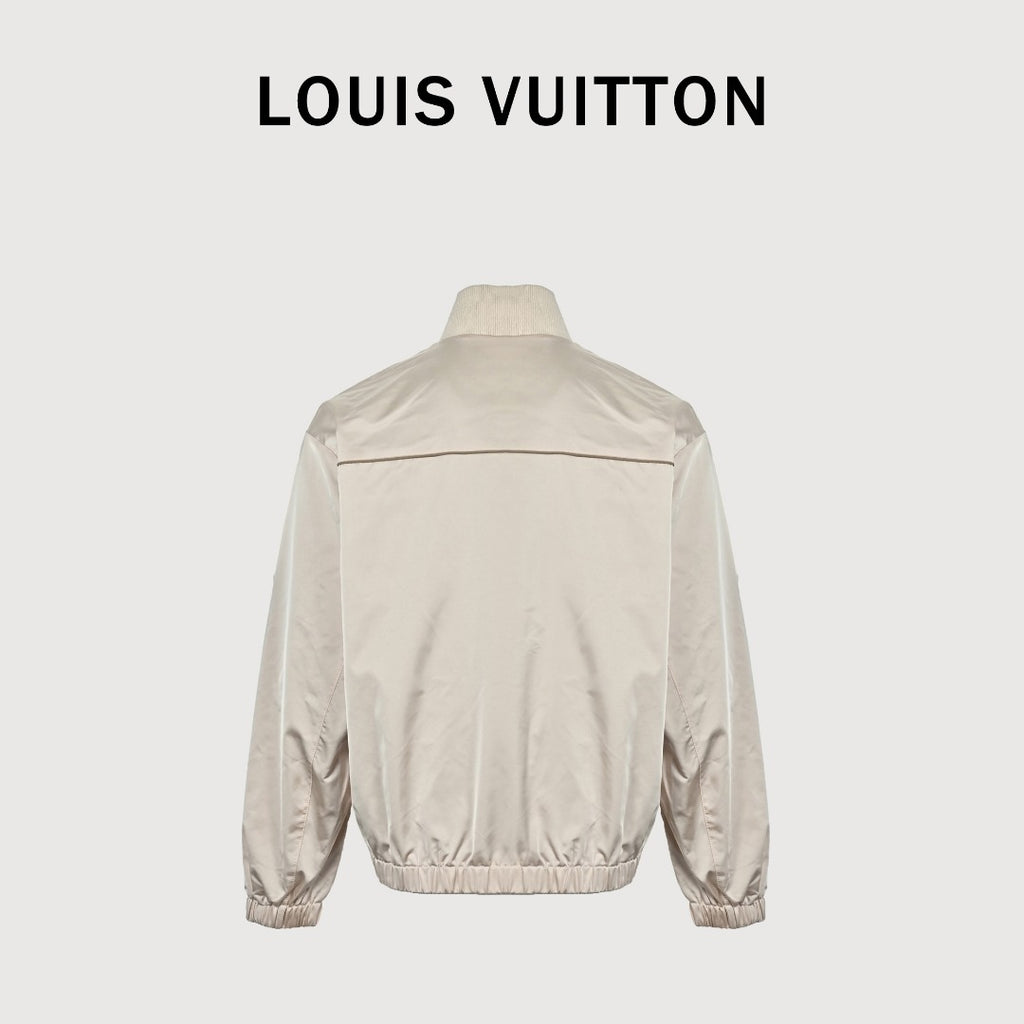 Louis Vuitton Leather-Logo Satin Track Jacket