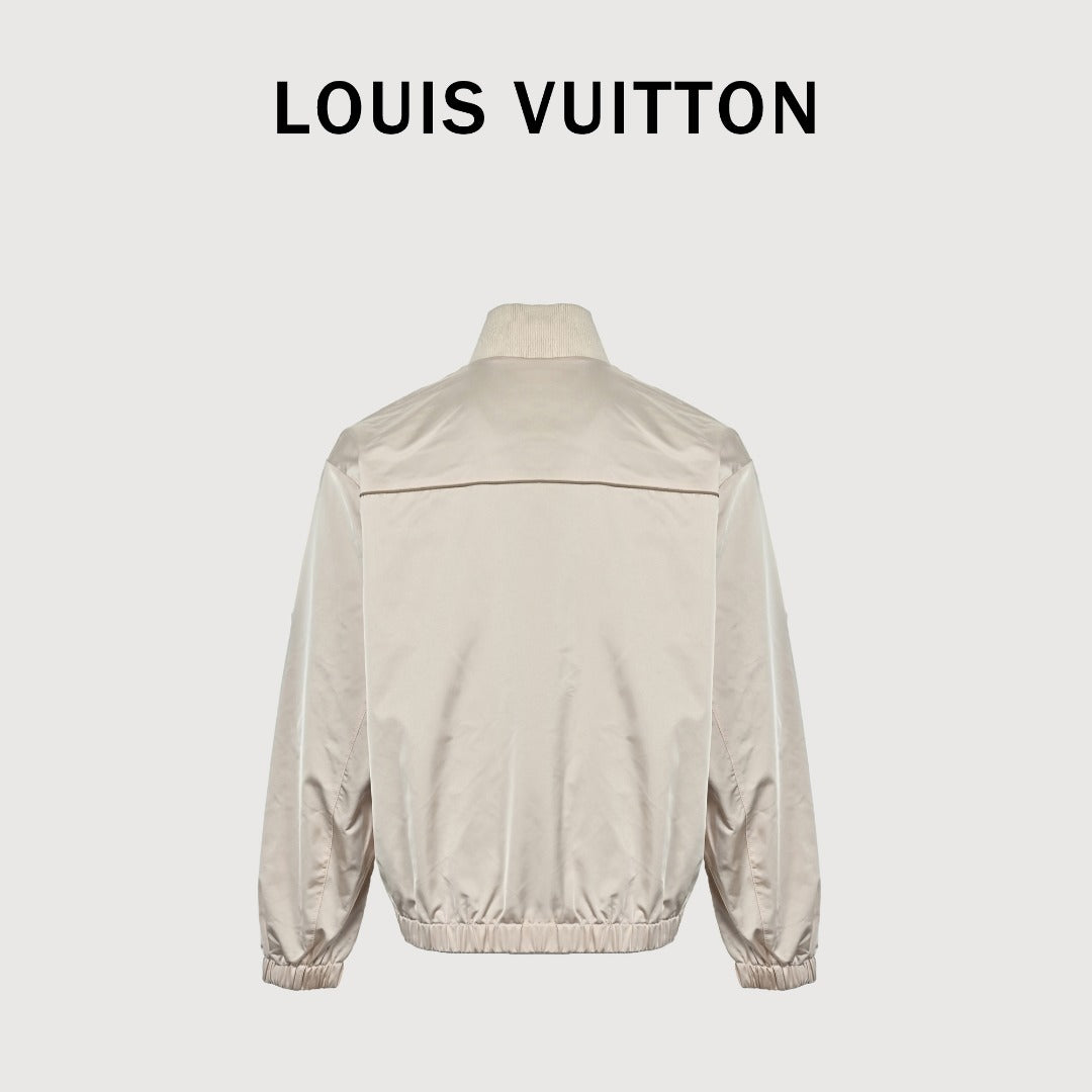 Louis Vuitton Leather-Logo Satin Track Jacket