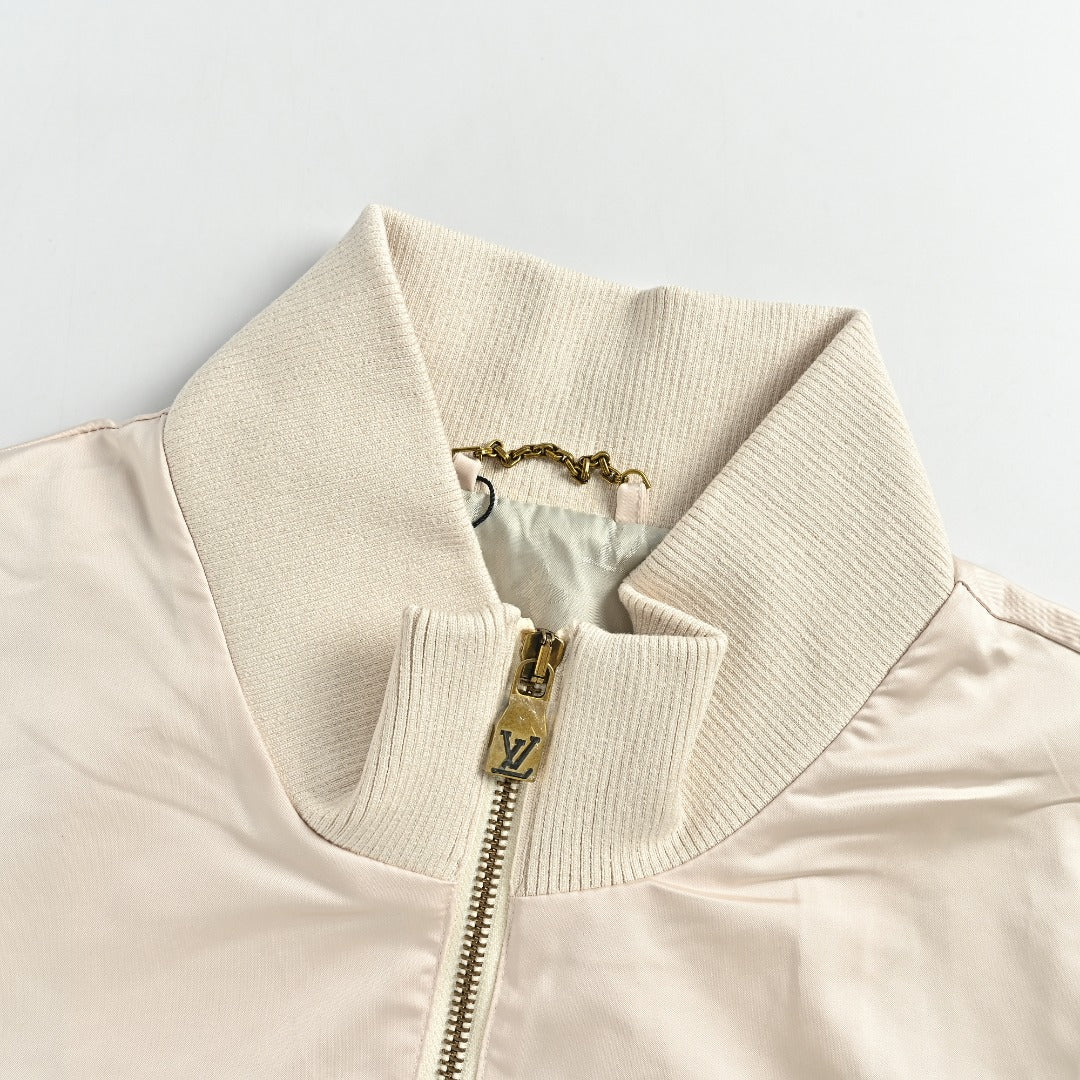 Louis Vuitton Leather-Logo Satin Track Jacket