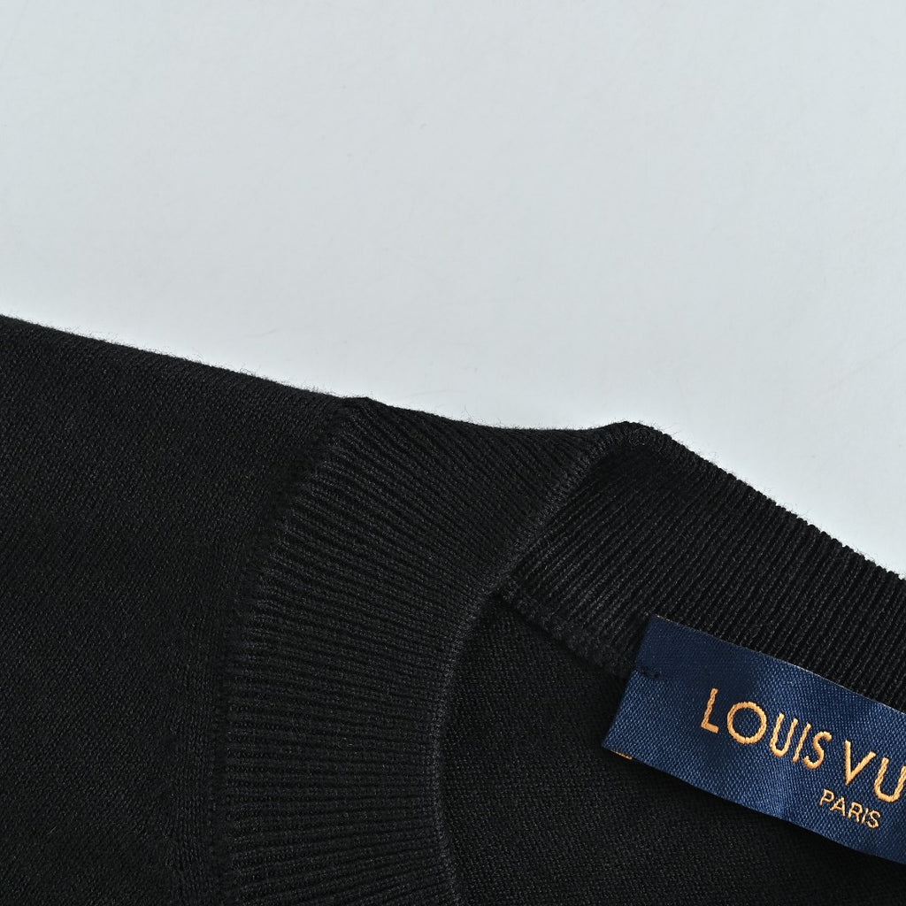 Louis Vuitton Black Cotton Crewneck Sweater with Logo Cuffs
