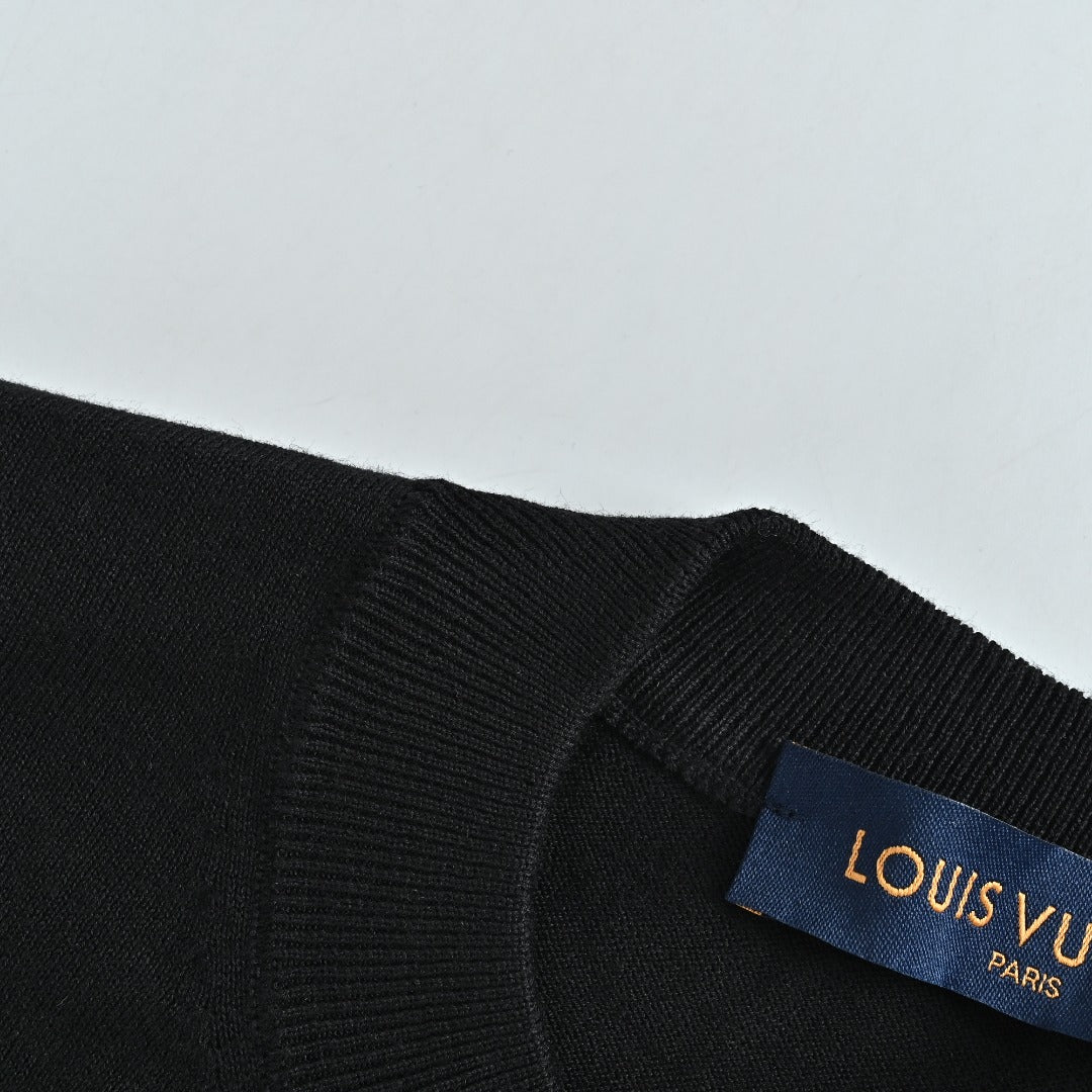 Louis Vuitton Black Cotton Crewneck Sweater with Logo Cuffs