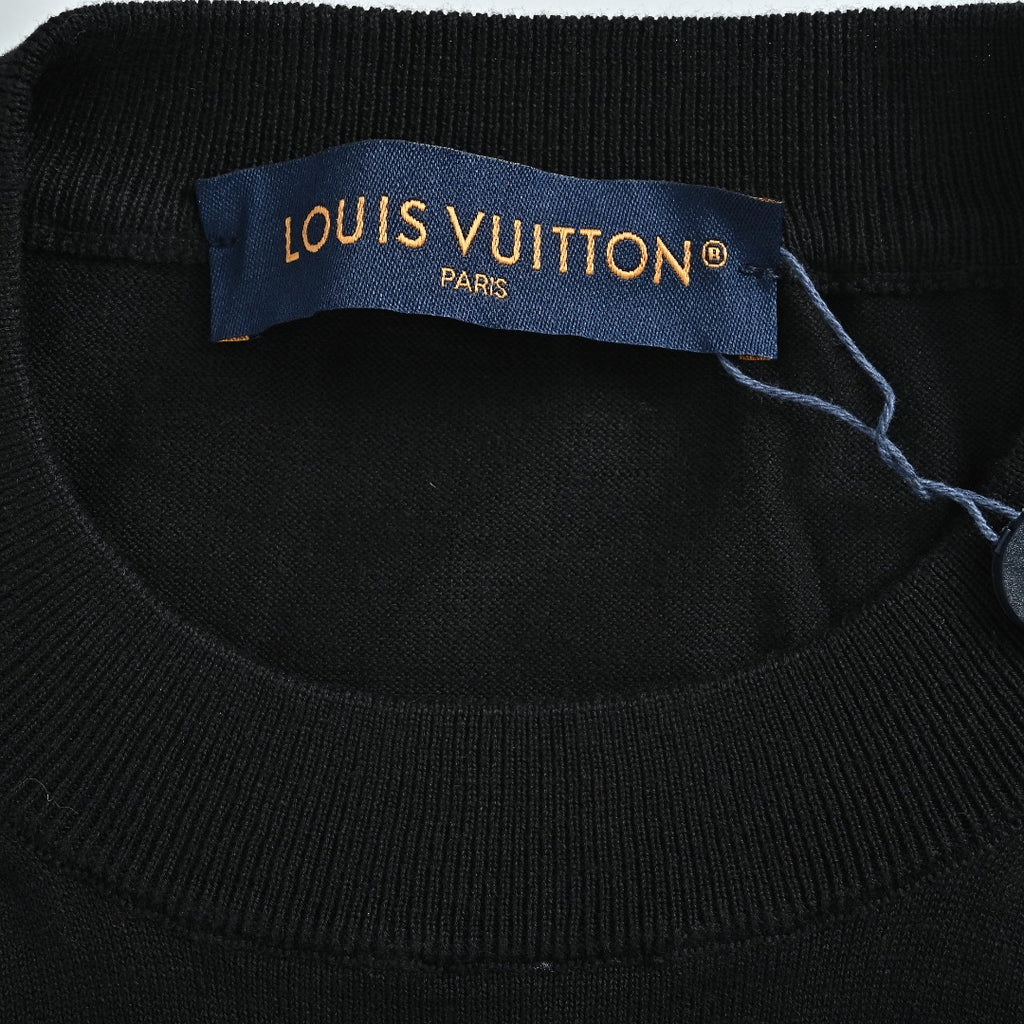 Louis Vuitton Black Cotton Crewneck Sweater with Logo Cuffs