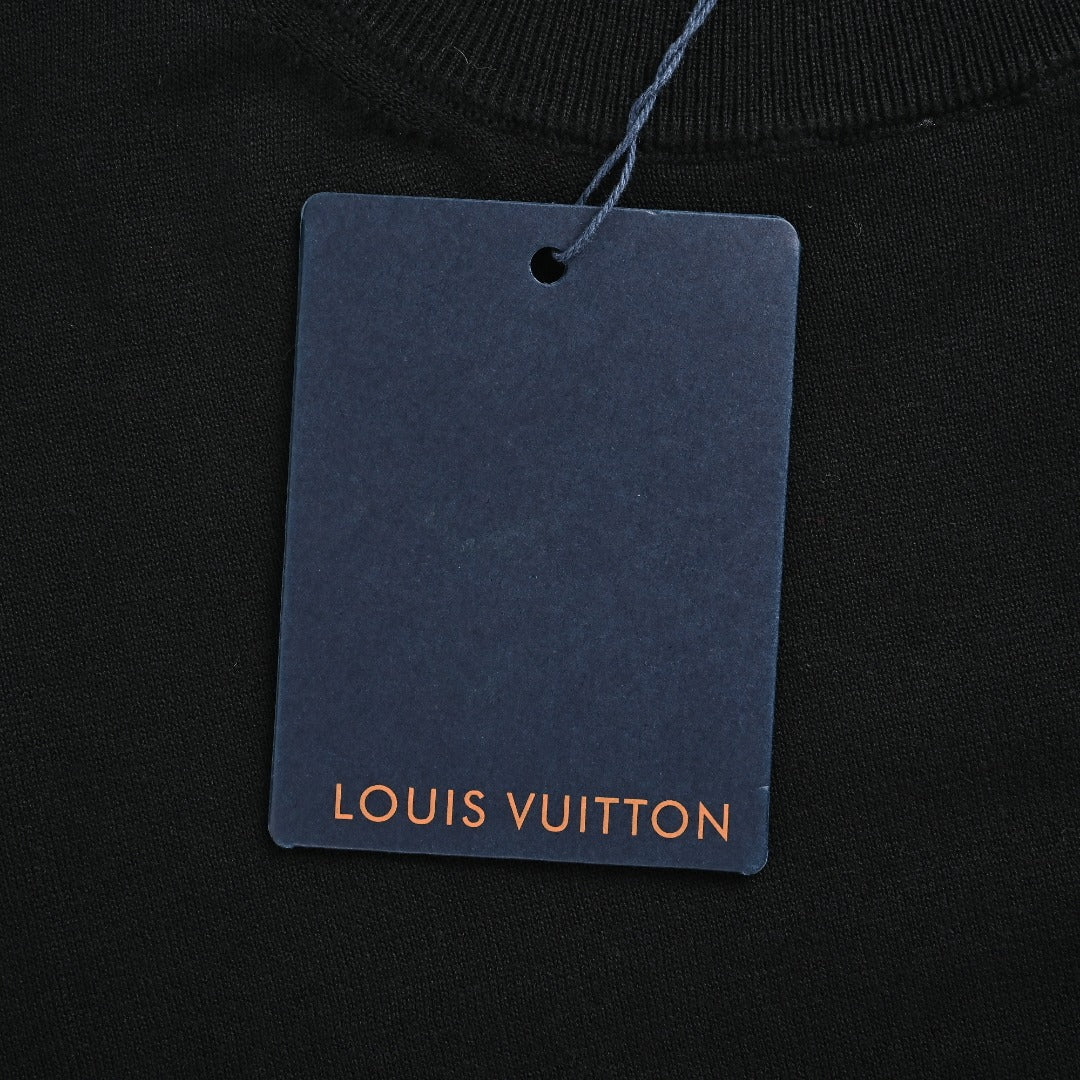Louis Vuitton Black Cotton Crewneck Sweater with Logo Cuffs