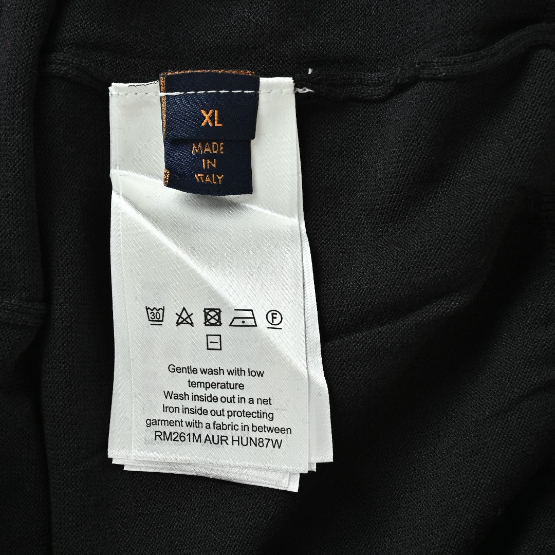 Louis Vuitton Black Cotton Crewneck Sweater with Logo Cuffs