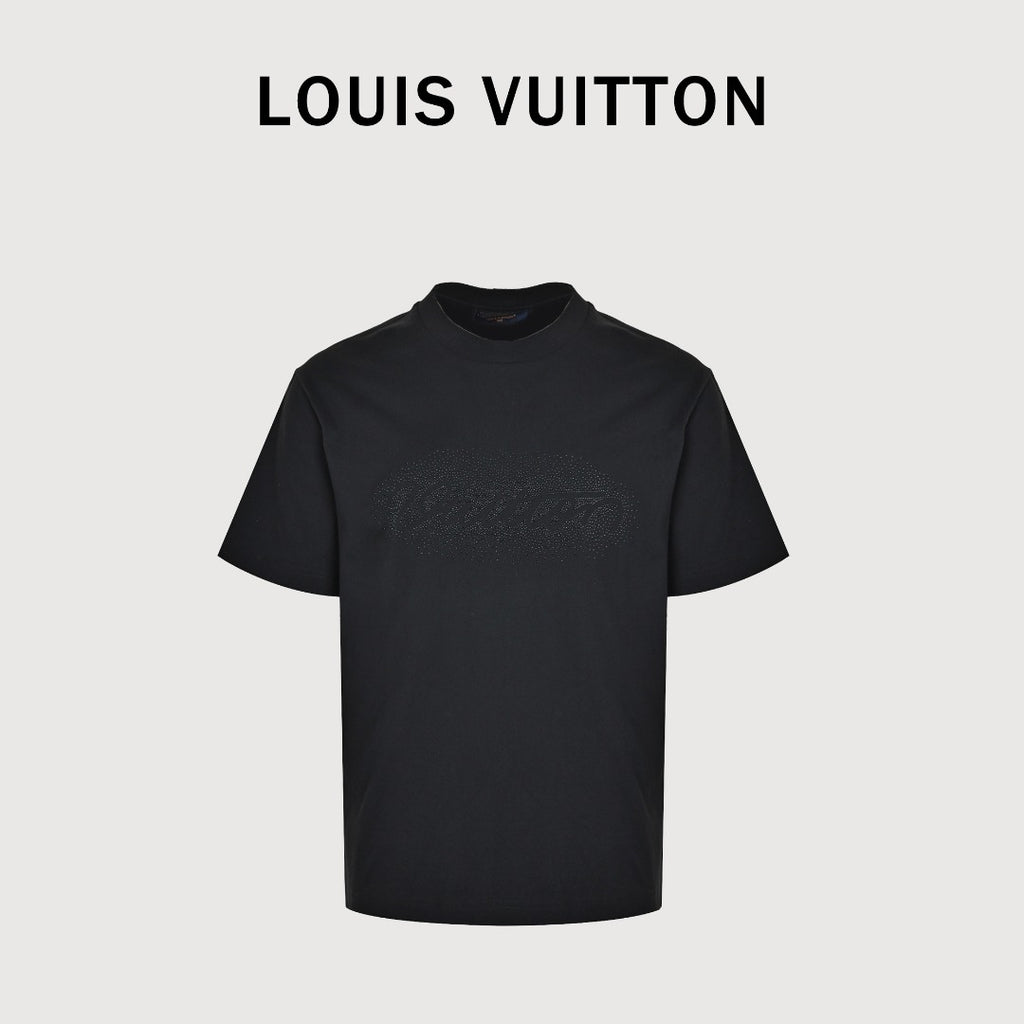 Louis Vuitton Black Rhinestone Lettering Short-Sleeve T-Shirt