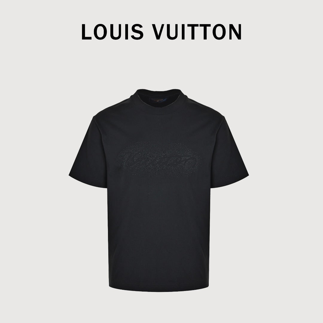 Louis Vuitton Black Rhinestone Lettering Short-Sleeve T-Shirt