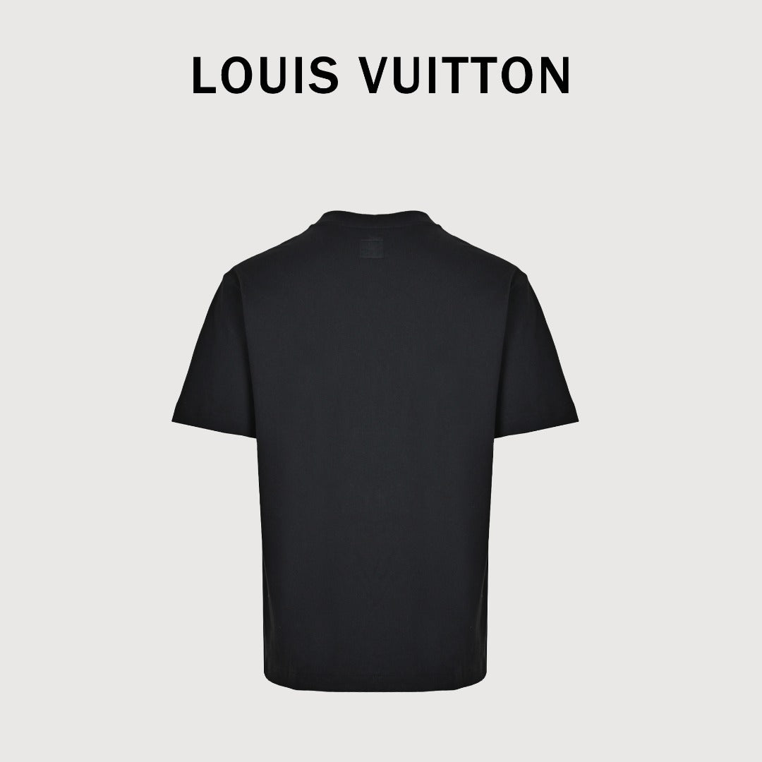 Louis Vuitton Black Rhinestone Lettering Short-Sleeve T-Shirt