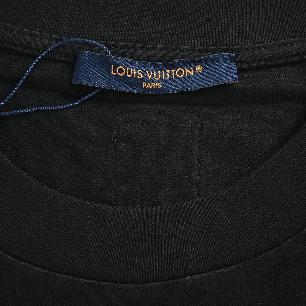 Louis Vuitton Black Rhinestone Lettering Short-Sleeve T-Shirt