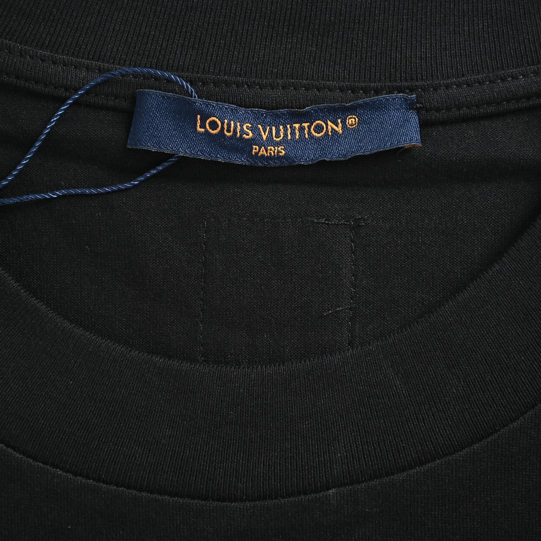 Louis Vuitton Black Rhinestone Lettering Short-Sleeve T-Shirt