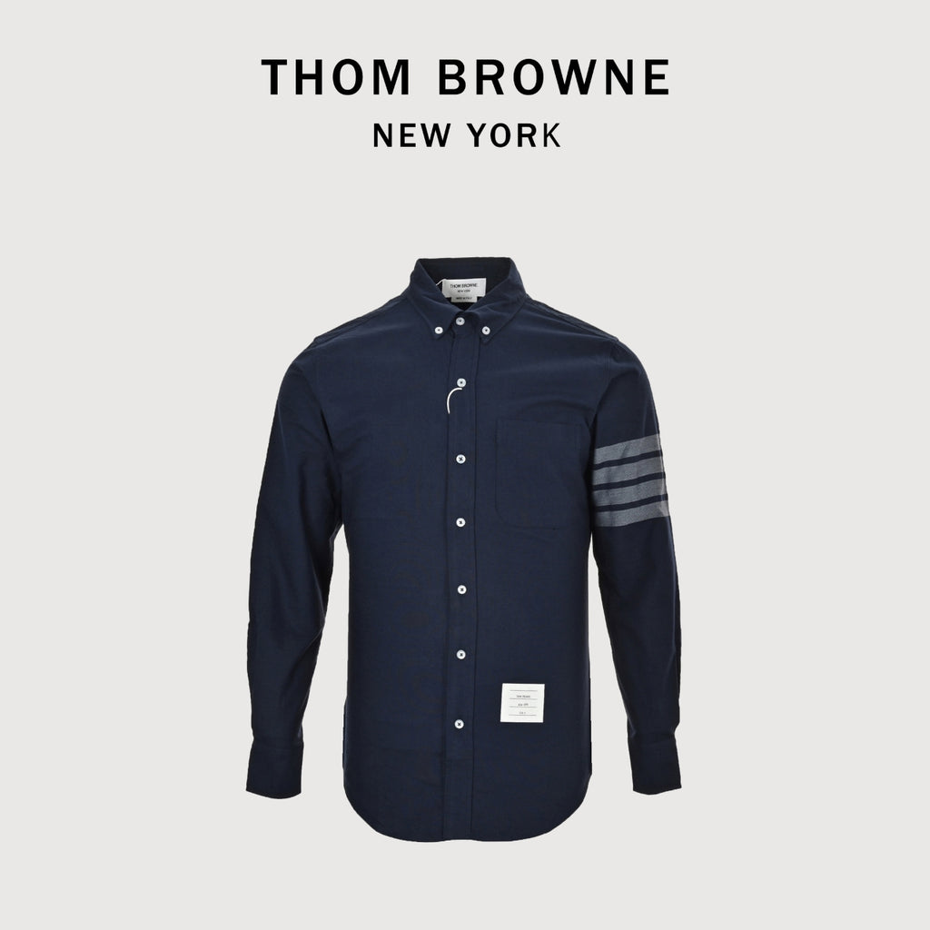 Thom Browne 24FW Navy Four-Bar Flannel Long-Sleeve Shirt