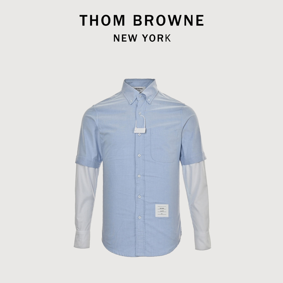 Thom Browne Blue Color-Block Sleeve Long-Sleeve Shirt