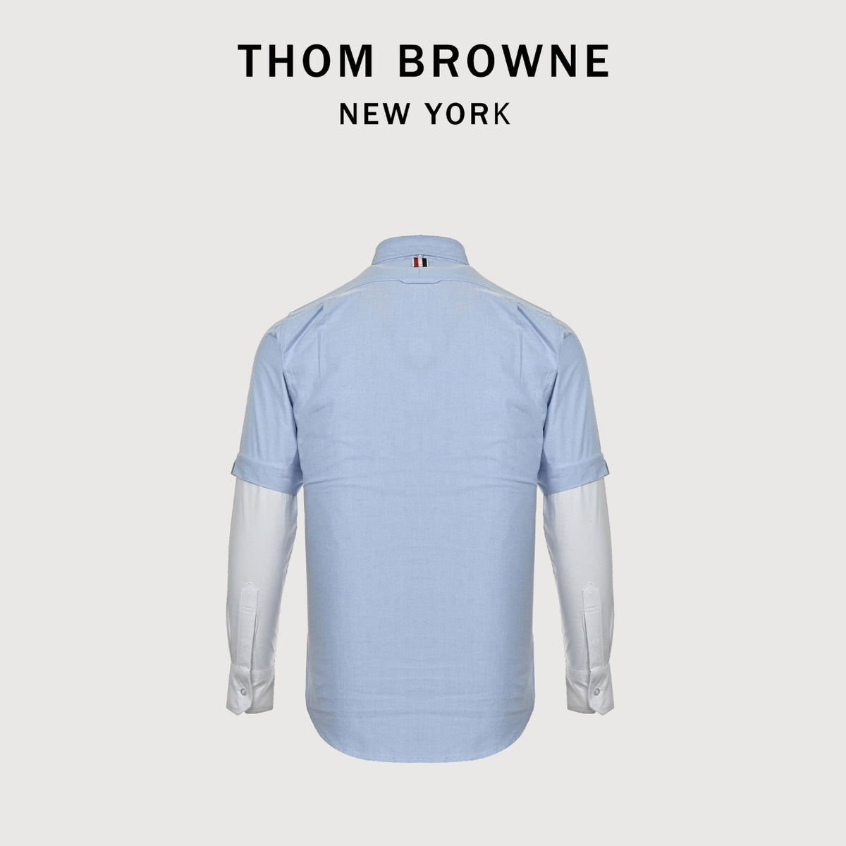 Thom Browne Blue Color-Block Sleeve Long-Sleeve Shirt