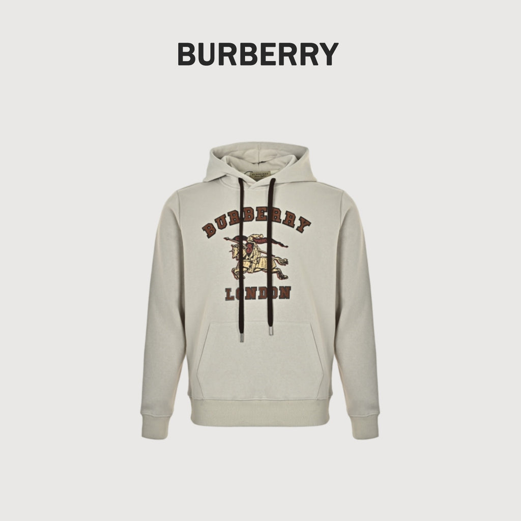 Burberry Beige Terry Lettering Equestrian Knight Hoodie