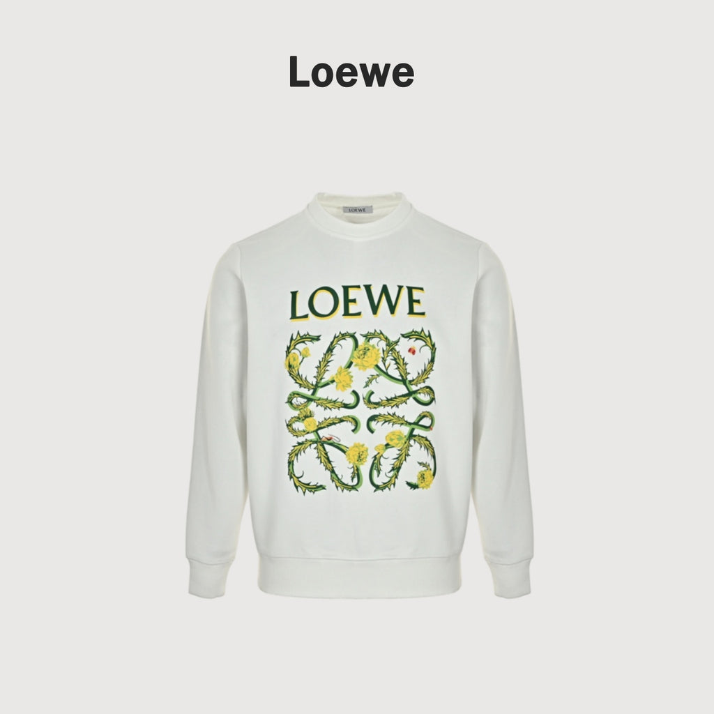 Loewe White Floral Vine Logo Crewneck Sweatshirt