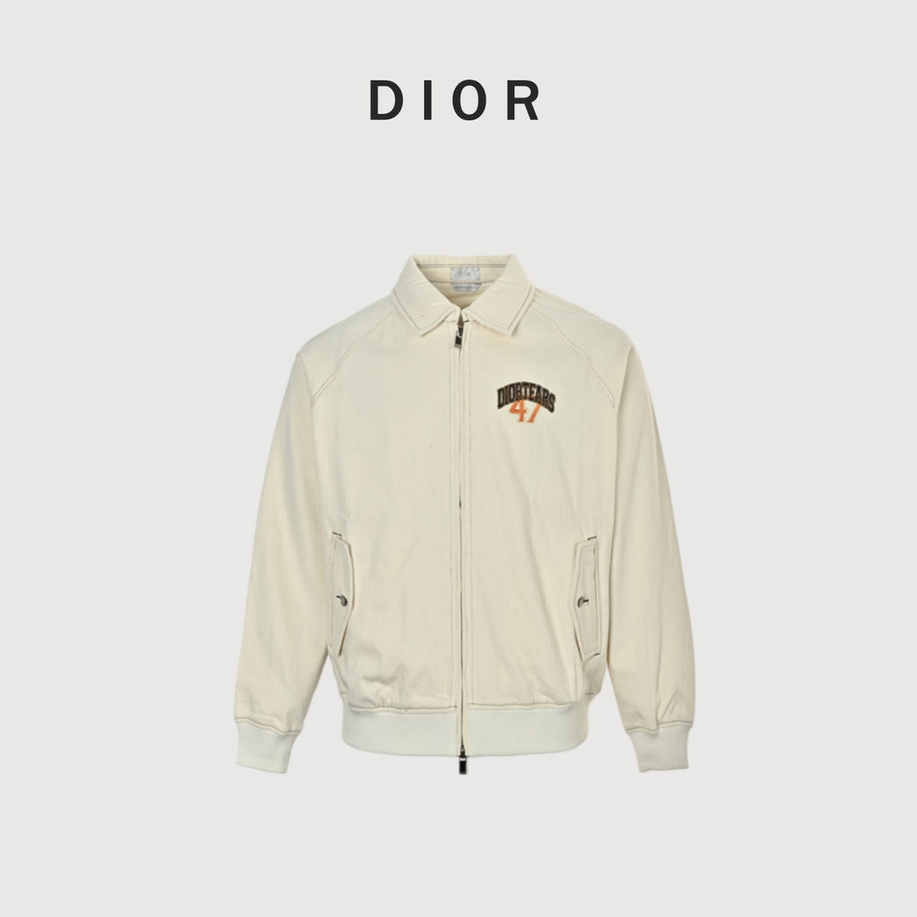Dior Cream DIORTEARS 47 Embroidered Zip-Up Varsity Jacket