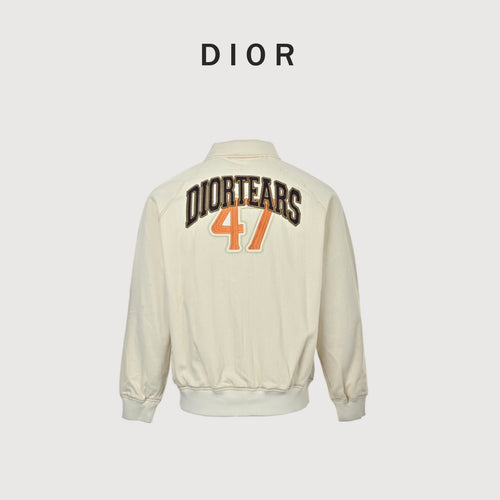 Dior Cream DIORTEARS 47 Embroidered Zip-Up Varsity Jacket