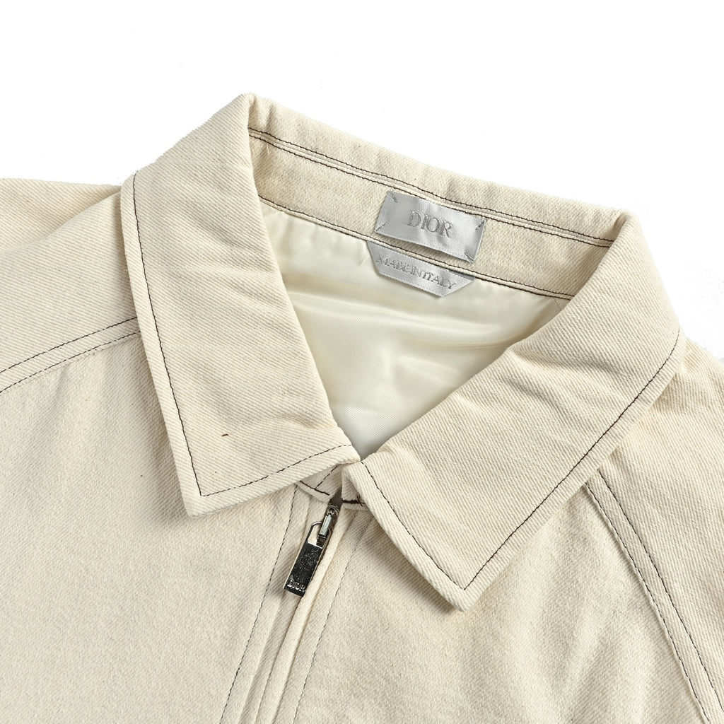 Dior Cream DIORTEARS 47 Embroidered Zip-Up Varsity Jacket