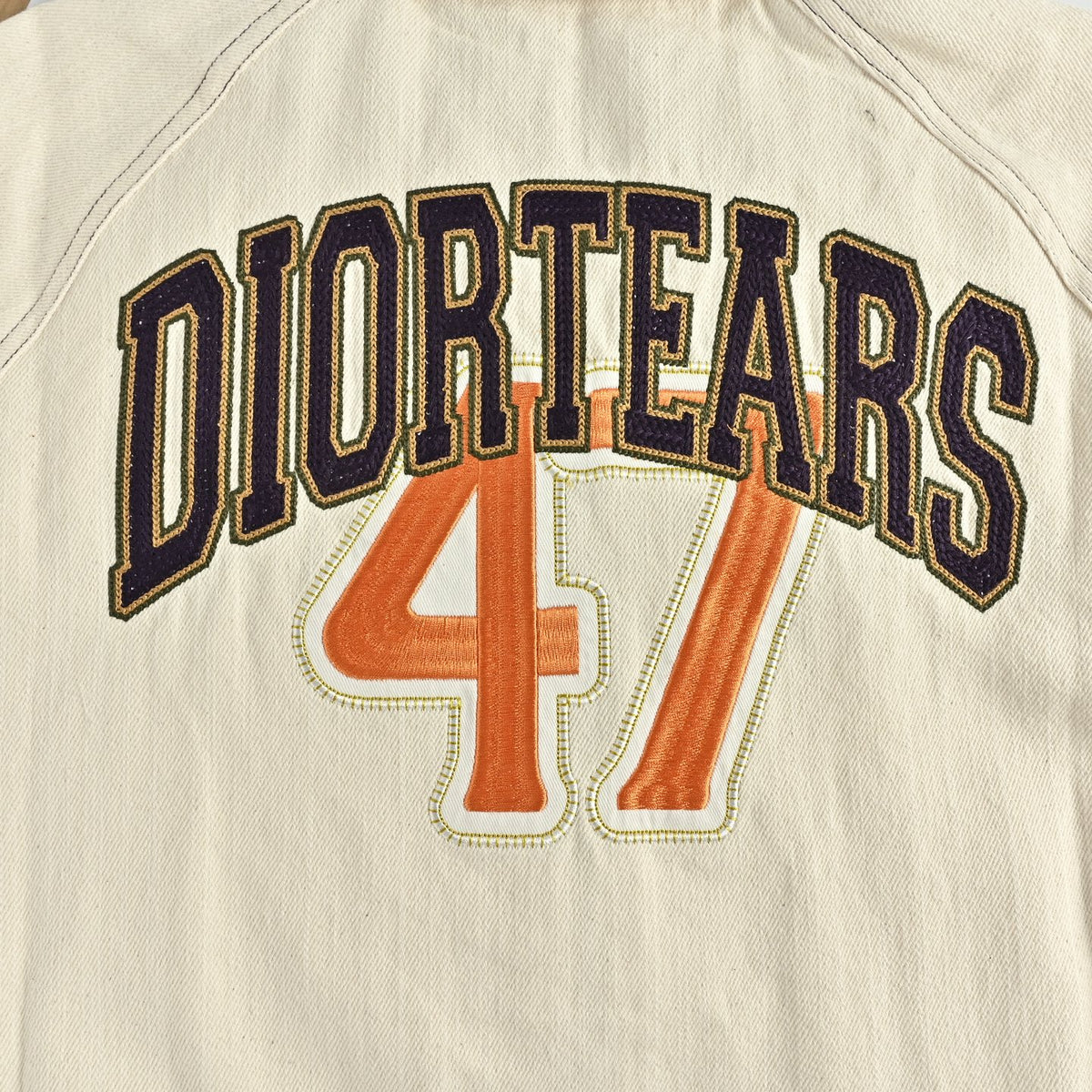 Dior Cream DIORTEARS 47 Embroidered Zip-Up Varsity Jacket