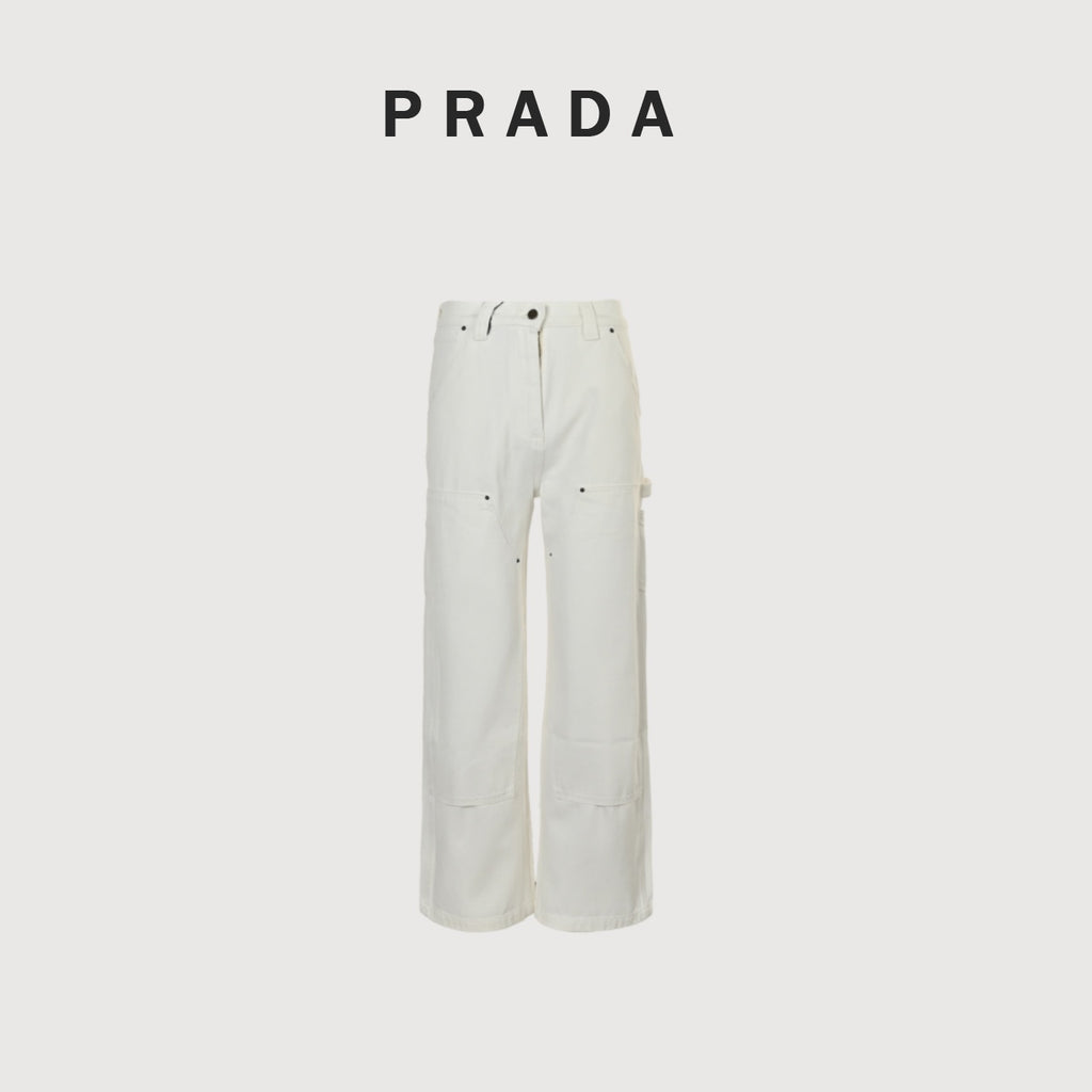 Prada 25SS White Carpenter Jeans with Triangle Leather Badge